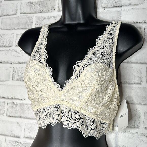 NWT Forever 21 Ivory Lace Lingerie Bra Top Bralette Size XL - Picture 4 of 6